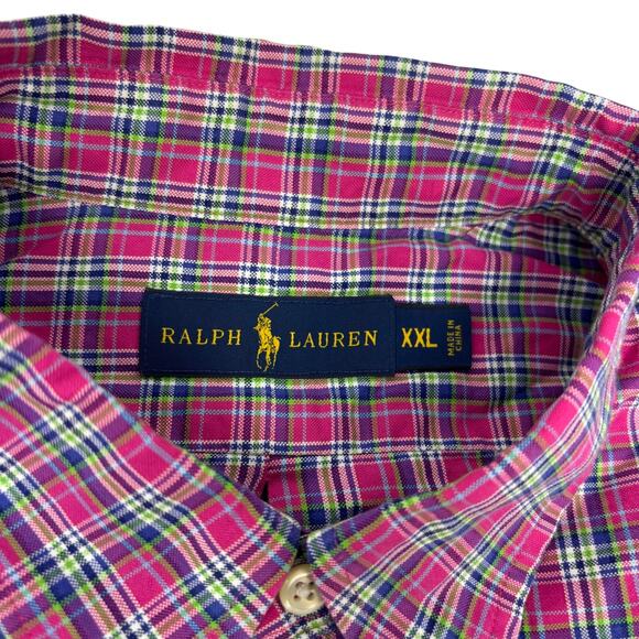 Ralph Lauren 2XL Pink Green Check Plaid Long Sleeve Button Down Shirt - Picture 2 of 5